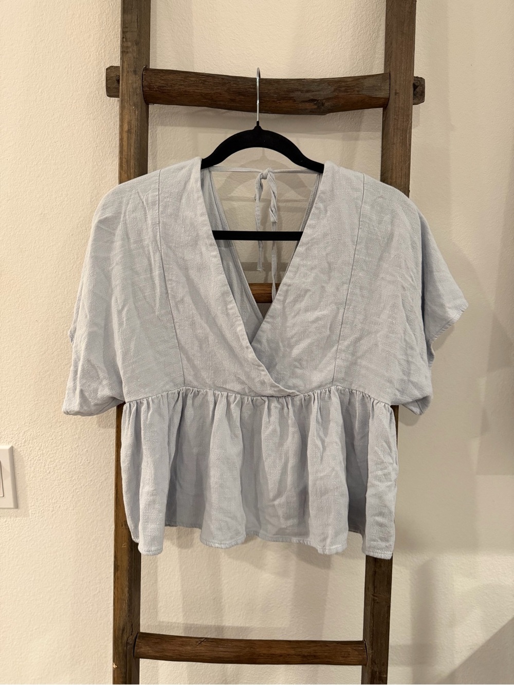 ASOS Light Blue V-Neck Peplum Blouse